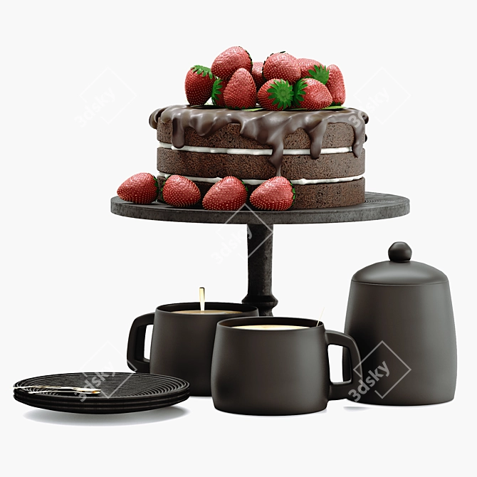 Decadent Chocolate Strawberry Cake 3D model image 1