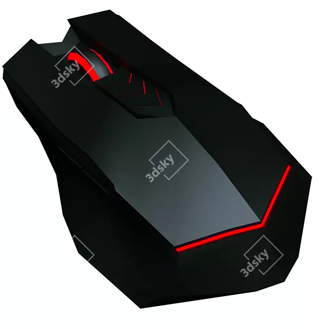 Black Gaming Mouse with Red Backlight 3D model image 1