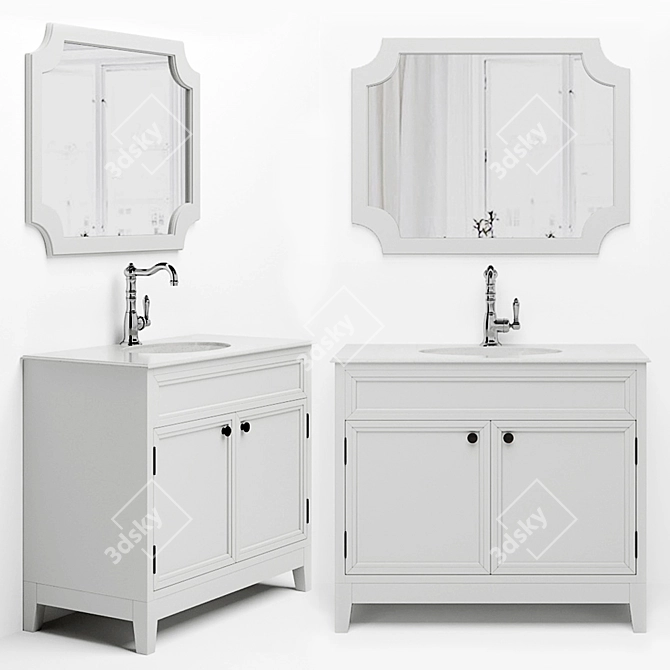 Elegant Compact Downton Bathroom Cabinet 3D model image 4