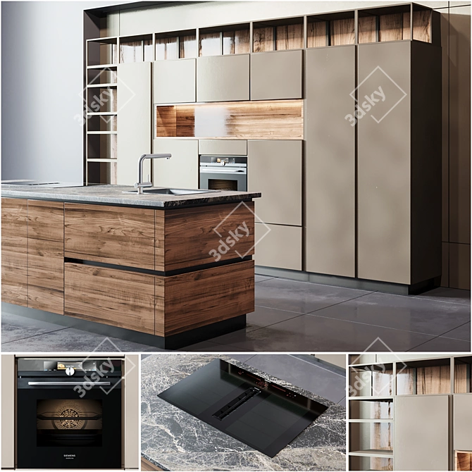 Sleek Kitchen Modern04: Smart Oven & Induction Hob 3D model image 9