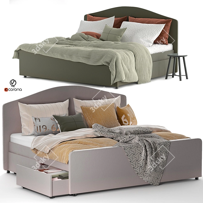 IKEA HAUGA Queen Bed Set 3D model image 1