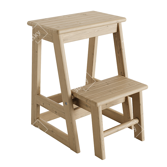 Natural Oak Curved Top Stool 3D model image 1