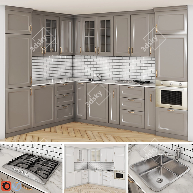 Spacious Modern Kitchen Setting 3D model image 1