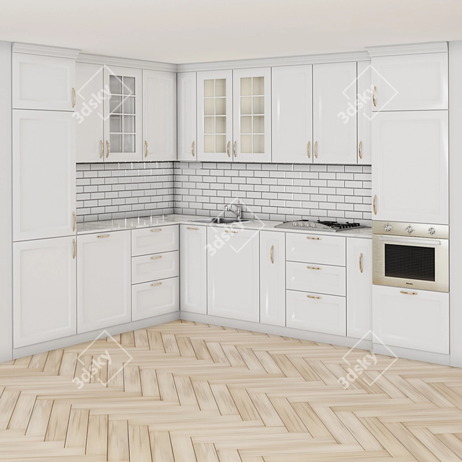 Spacious Modern Kitchen Setting 3D model image 2