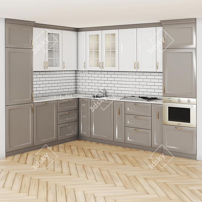 Spacious Modern Kitchen Setting 3D model image 3