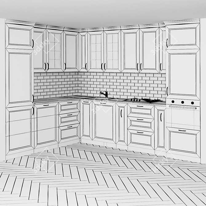 Spacious Modern Kitchen Setting 3D model image 6