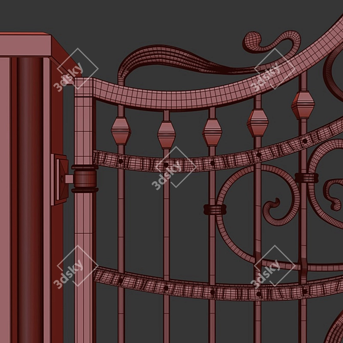 Elegant Wrought Iron Gate 3D model image 3