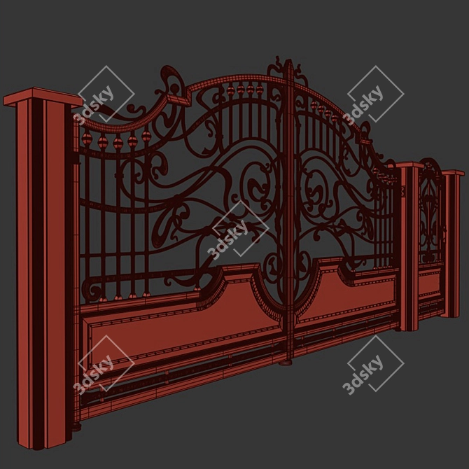 Elegant Wrought Iron Gate 3D model image 4