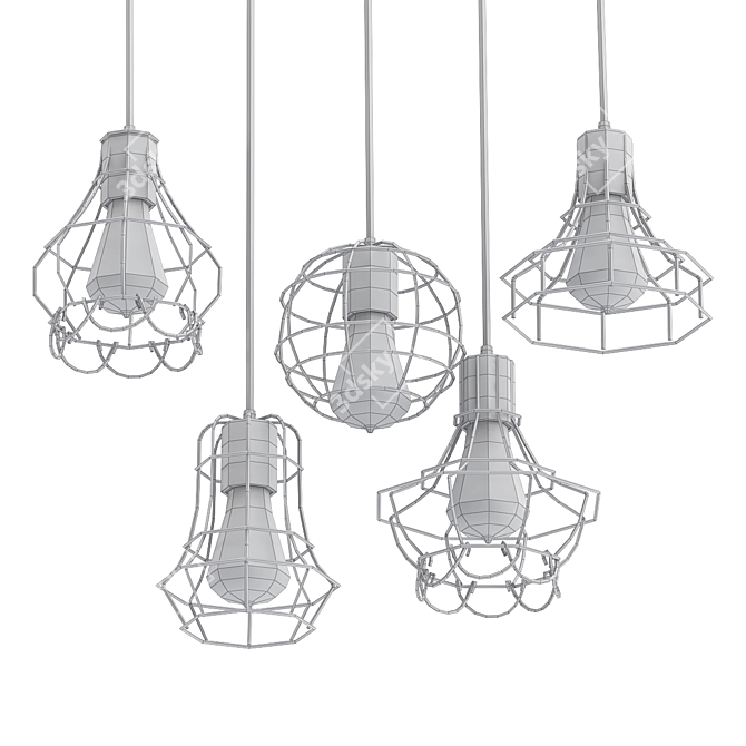 Vintage Wire Cage Pendant Light 3D model image 2