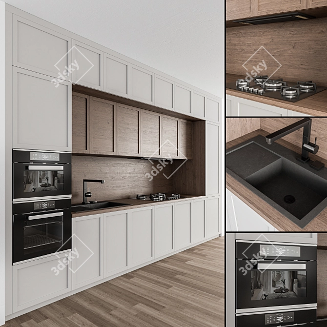 Neo Classic Kitchen - White & Wood 3D model image 1