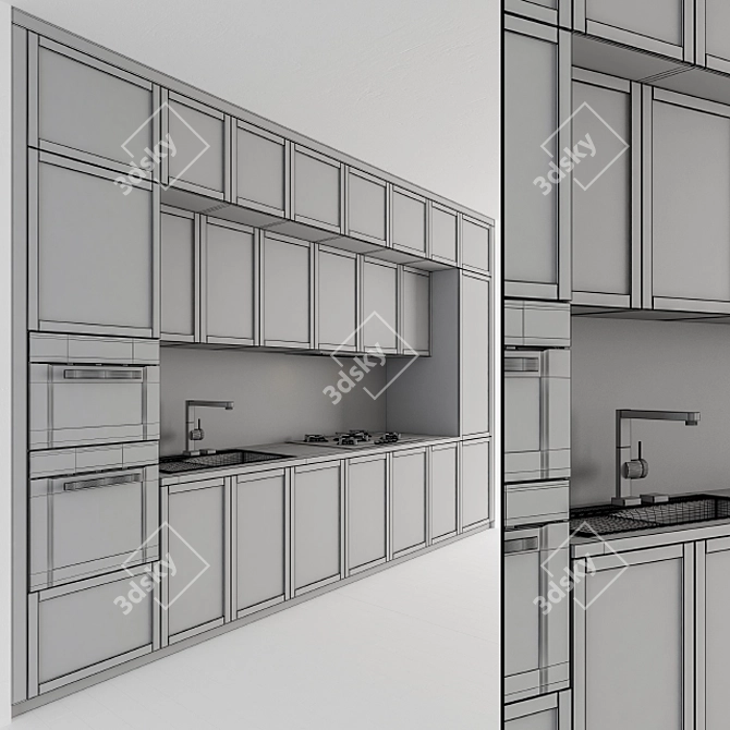 Neo Classic Kitchen - White & Wood 3D model image 5