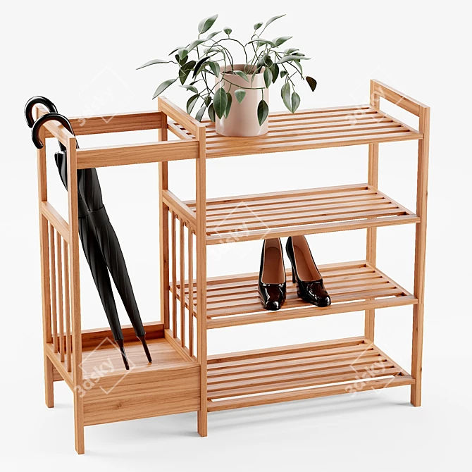 Bamboo Entryway Organizer: Stylish & Functional 3D model image 1