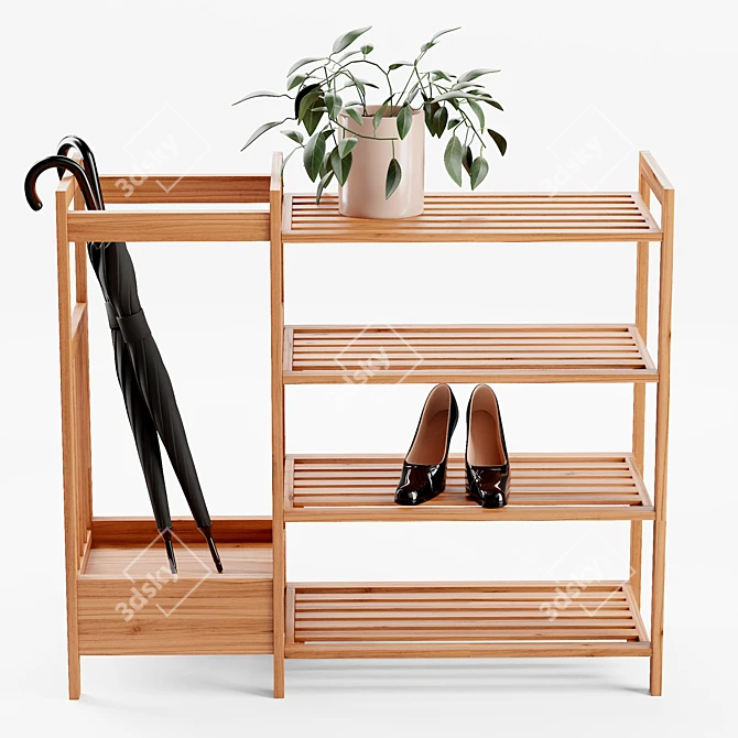 Bamboo Entryway Organizer: Stylish & Functional 3D model image 2