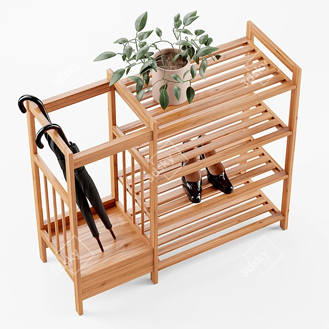 Bamboo Entryway Organizer: Stylish & Functional 3D model image 3