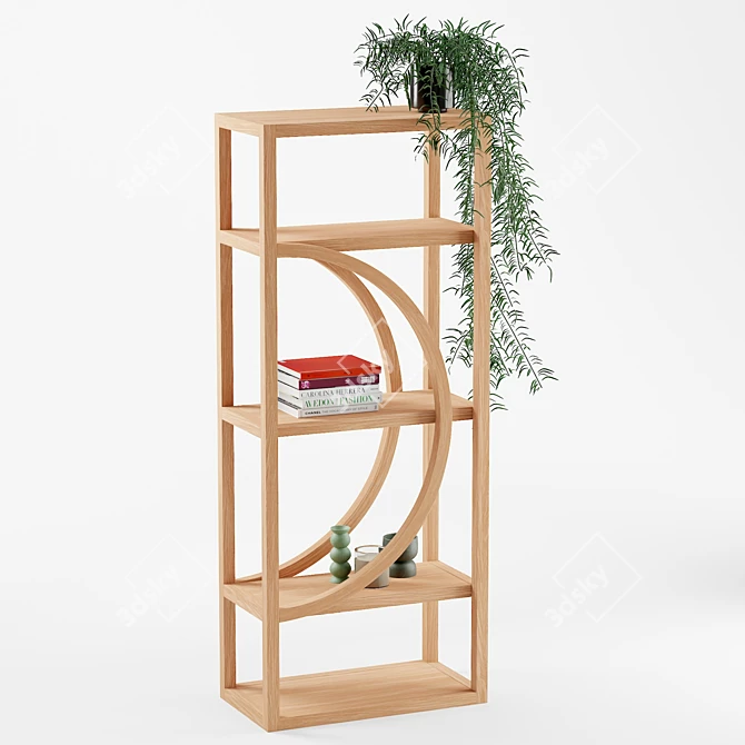 Geometric Ash Wood Bookshelf 3D model image 1