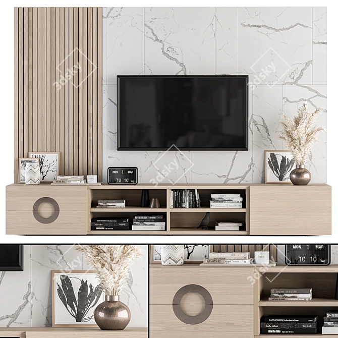 Elegant Fusion: Marble & Wood TV Wall 3D model image 1