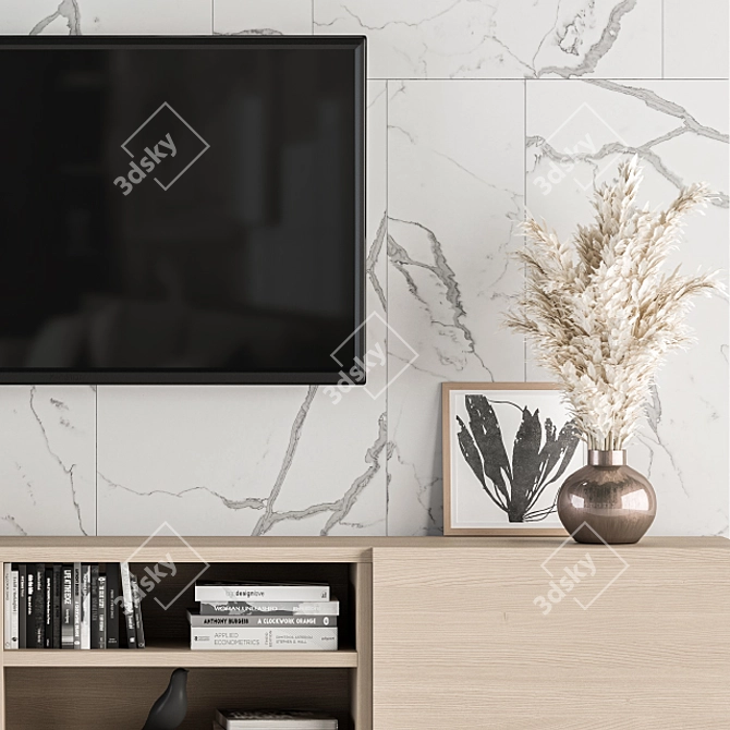 Elegant Fusion: Marble & Wood TV Wall 3D model image 3