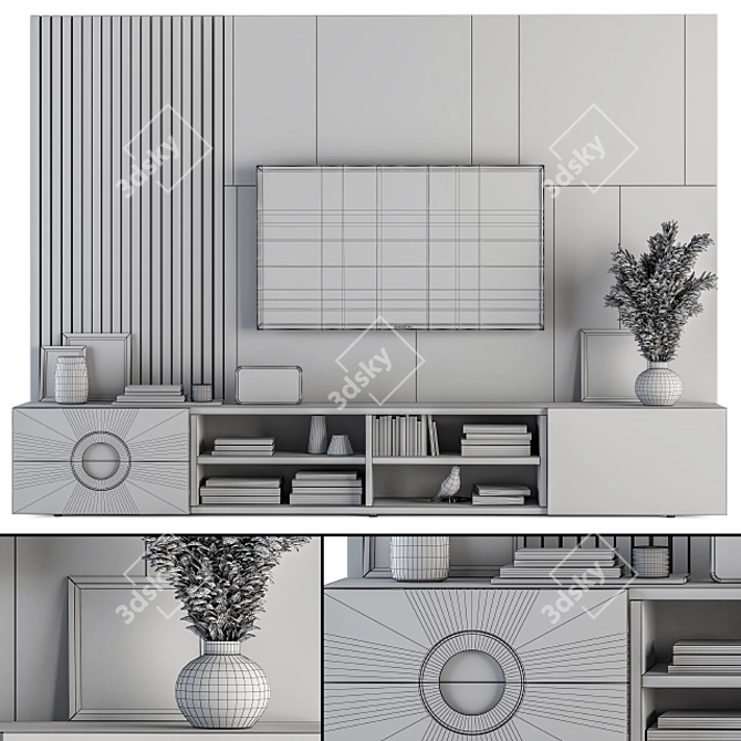 Elegant Fusion: Marble & Wood TV Wall 3D model image 4