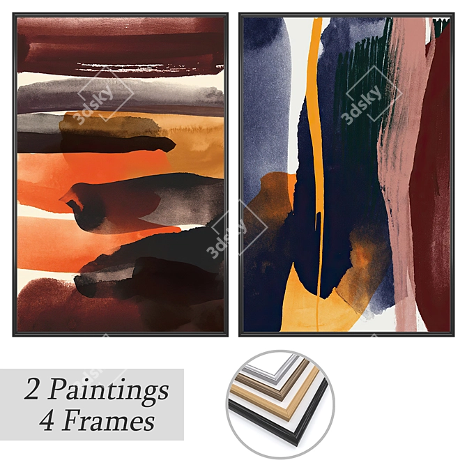 Gallery Set: 2 Paintings, 4 Frame Options 3D model image 1