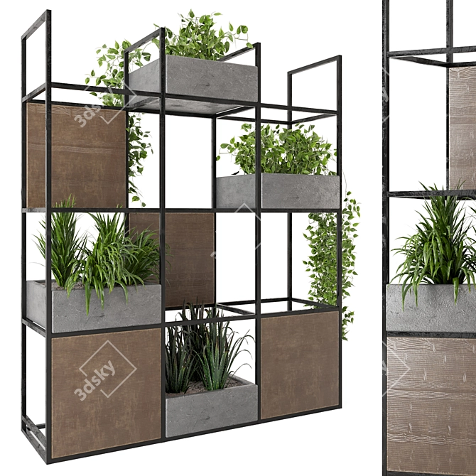 Rustic Concrete Pot with Indoor Plants 3D model image 2