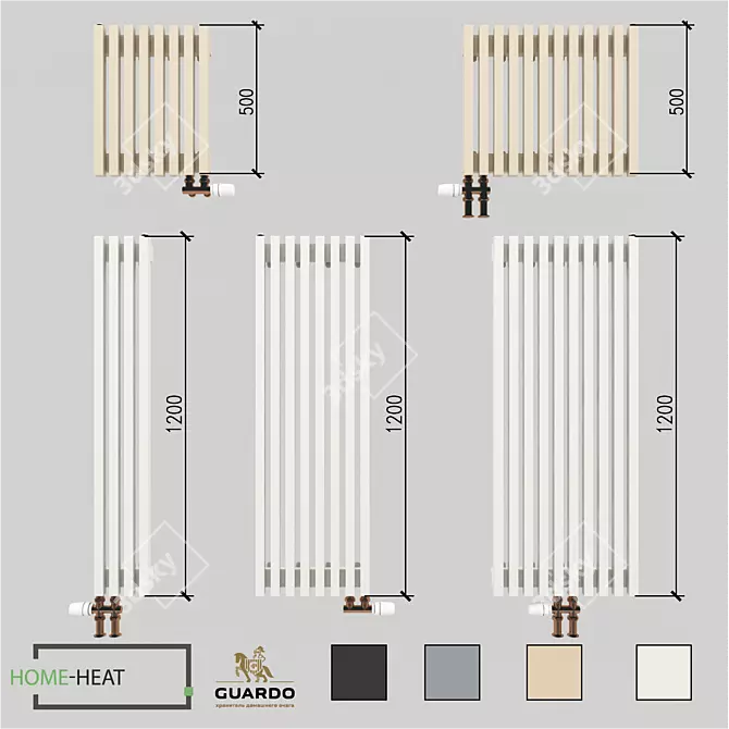 Guardo Retta 3P Set: Vertical Radiators 3D model image 3