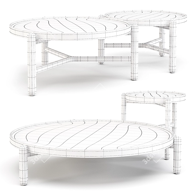 Elegant Circular Coffee and Side Tables Set 3D model image 2