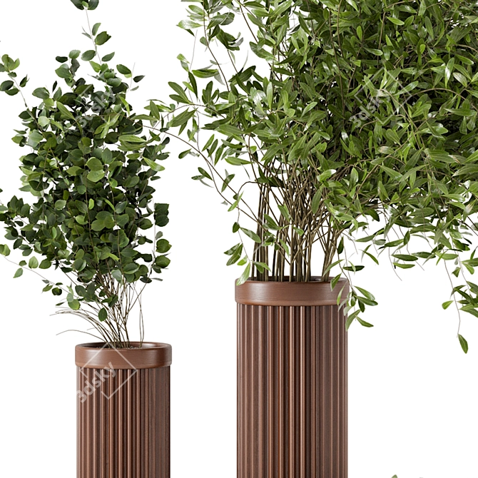 Wooden Pot Indoor Plant Set 3D model image 4