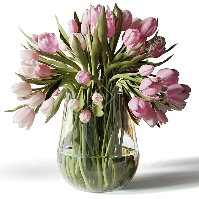 Colorful Tulip Bouquet in Glass Vases 3D model image 2