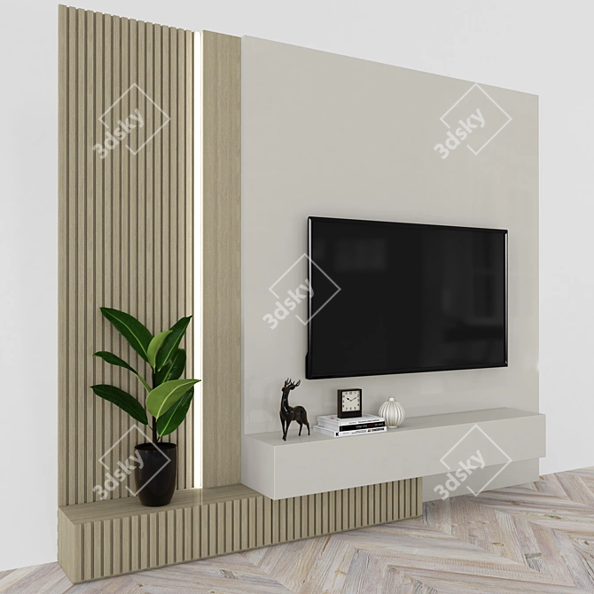 Modern TV Wall Set with 65" TV 3D model image 3