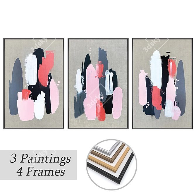 3-Piece Wall Art Set with Multiple Frame Options 3D model image 1