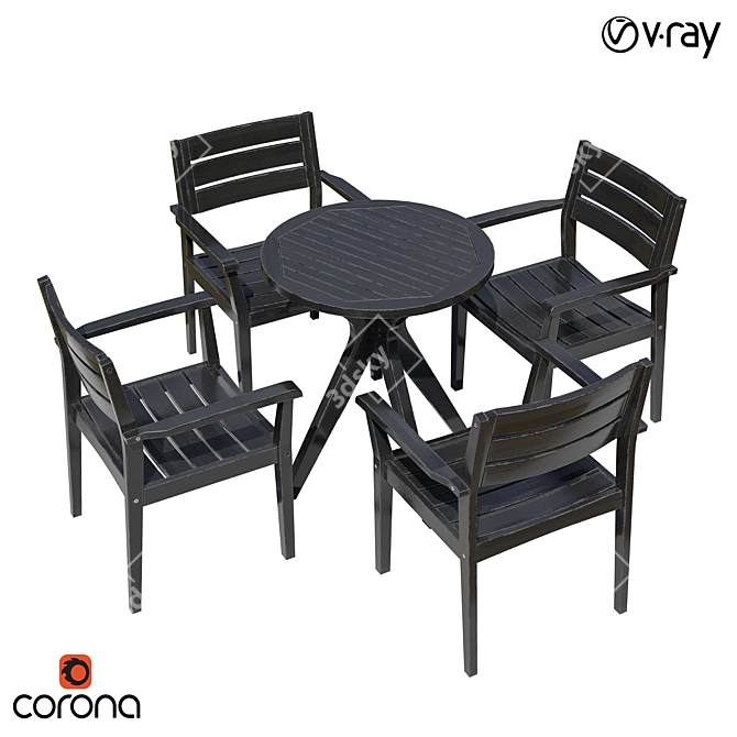 Elegant Black Wood Outdoor Dining Set 3D model image 1