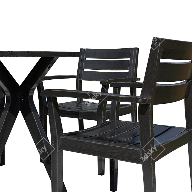 Elegant Black Wood Outdoor Dining Set 3D model image 4