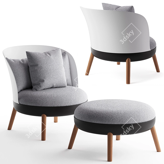 Cherry Gray Armchair with Ottoman 3D model image 2