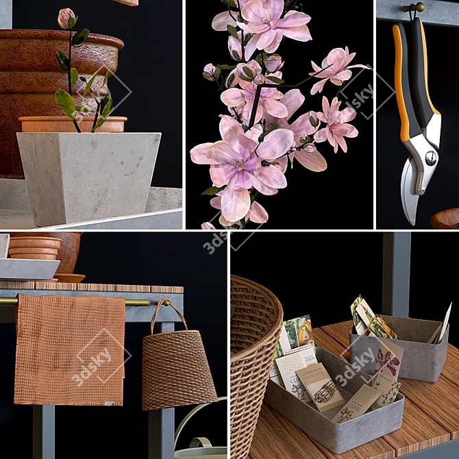 Complete Garden Set: Leash, Boots, Hose, Pot, Baskets, Seeds, Tools 3D model image 4