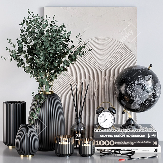 Elegant Décor Set: Vases, Books, Candlesticks & More 3D model image 1