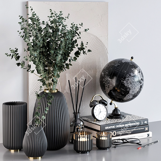 Elegant Décor Set: Vases, Books, Candlesticks & More 3D model image 4