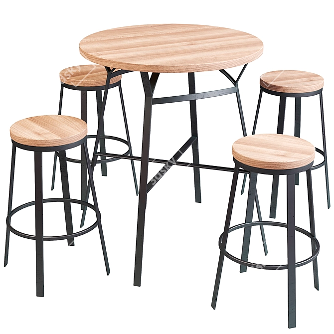 Industrial Loft Table and Stool Set 3D model image 1