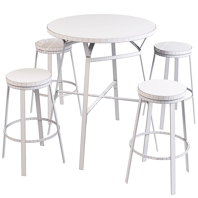 Industrial Loft Table and Stool Set 3D model image 2