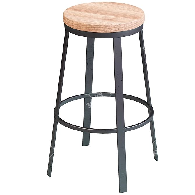 Industrial Loft Table and Stool Set 3D model image 4