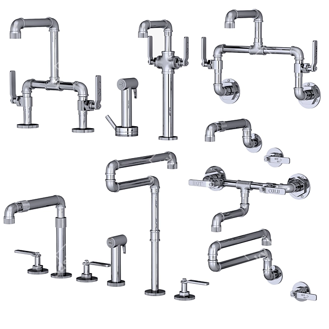 Watermark Elan Vital Kitchen Faucet Set 3D model image 3