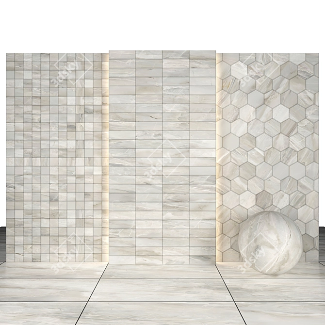 White Heaven Marble: Glossy Slabs & Tiles (7 Textures, Multiple Sizes) 3D model image 2