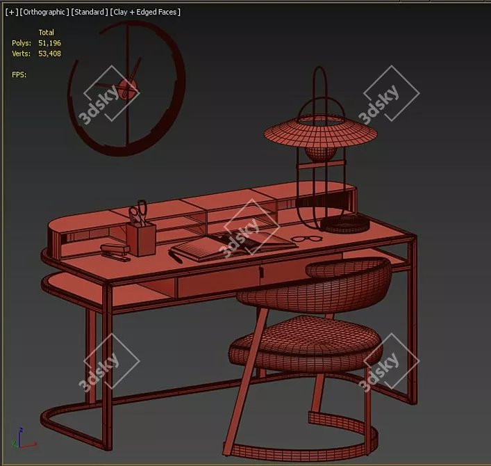 Elegant Highland Desk & Dexter Dining Chair 3D model image 7