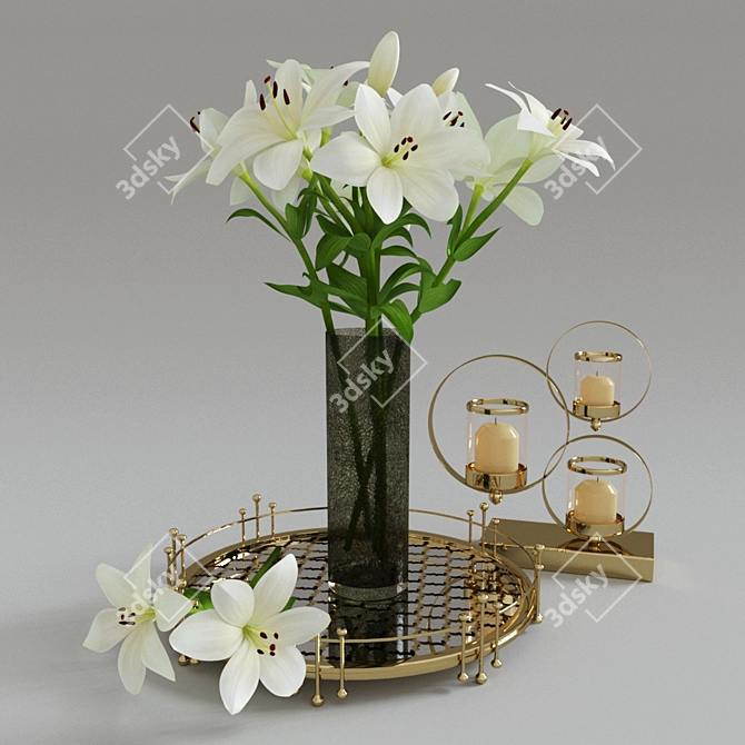 Elegant Lily White Decor Set 3D model image 1