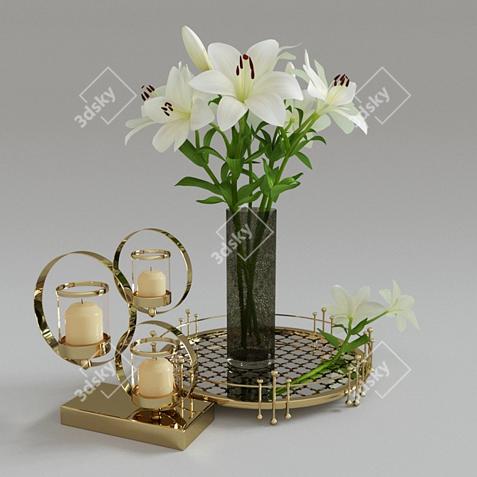 Elegant Lily White Decor Set 3D model image 3