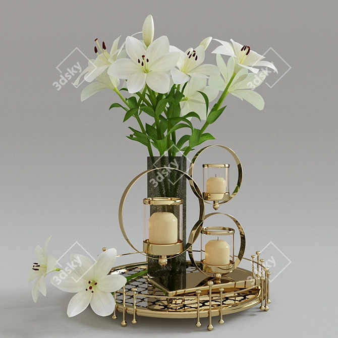 Elegant Lily White Decor Set 3D model image 4