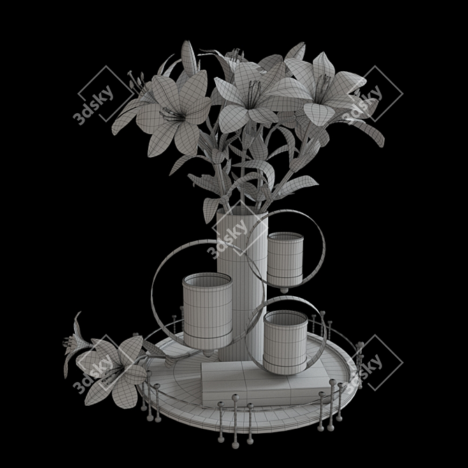 Elegant Lily White Decor Set 3D model image 6