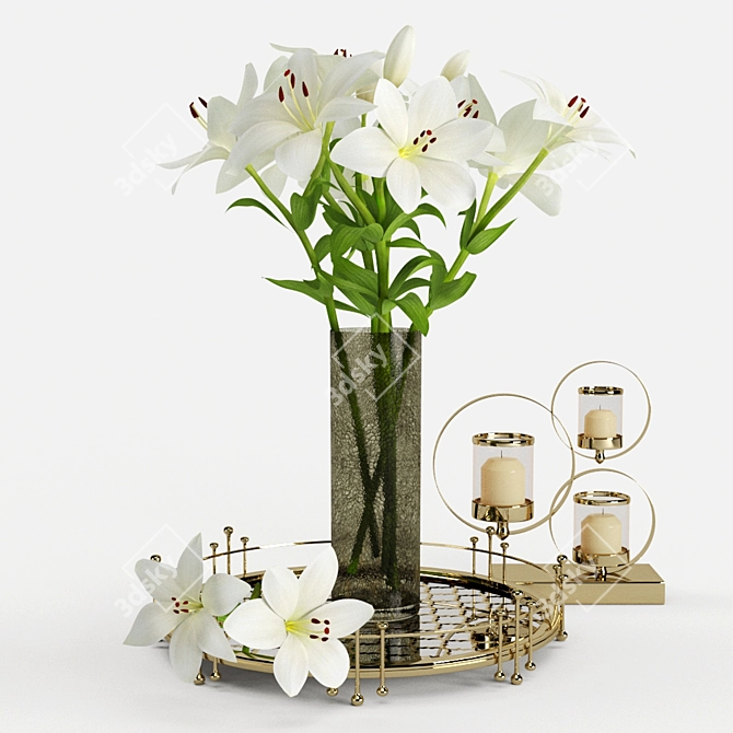 Elegant Lily White Decor Set 3D model image 7