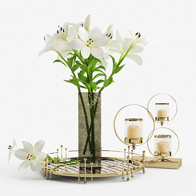 Elegant Lily White Decor Set 3D model image 8
