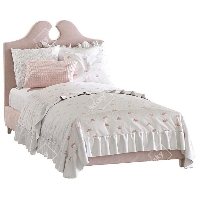 Moira Light Grey Upholstered Wood Bed 3D model image 4