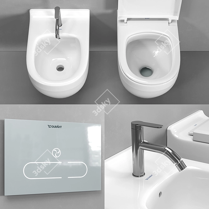 Title: Duravit Starck 3 Wall-Hung Toilet & Bidet Set 3D model image 3